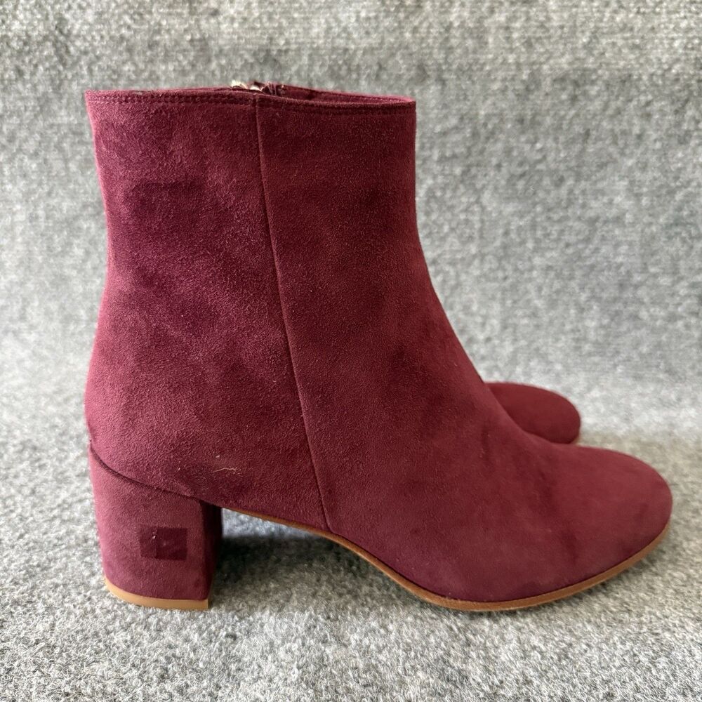 Margaux Burgundy Suede Ankle Block Heel Zip Bootie Leather Lined Women’s 41M